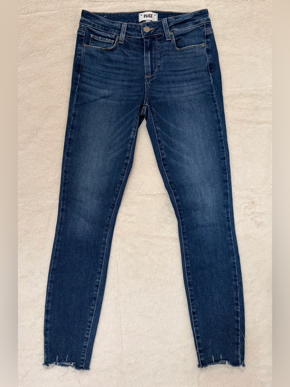 PAIGE Premium Denim Dark Wash Skinny Ankle Jeans – Frayed Hem - Picture 2 of 4
